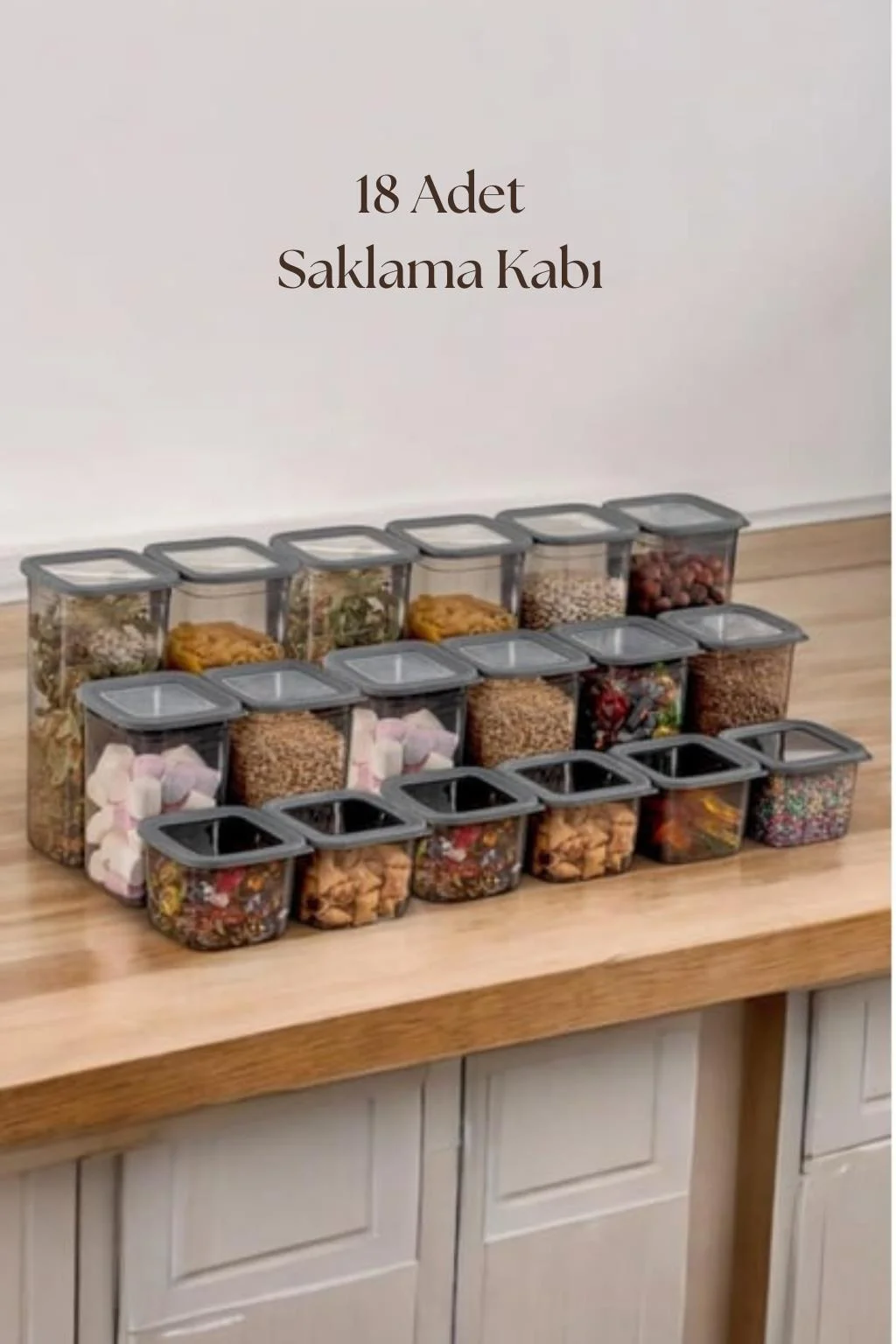 18'li 3 Boy Kavanoz Seti & Saklama Kabı & Erzak Kabı 6x650/1300/1900 Ml (40 Lı Etiket Hediyeli)