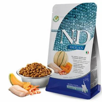N&D Ocean Morina Balıklı Balkabaklı Karidesli Kavunlu Tahılsız Yavru Kedi Maması 5 Kg