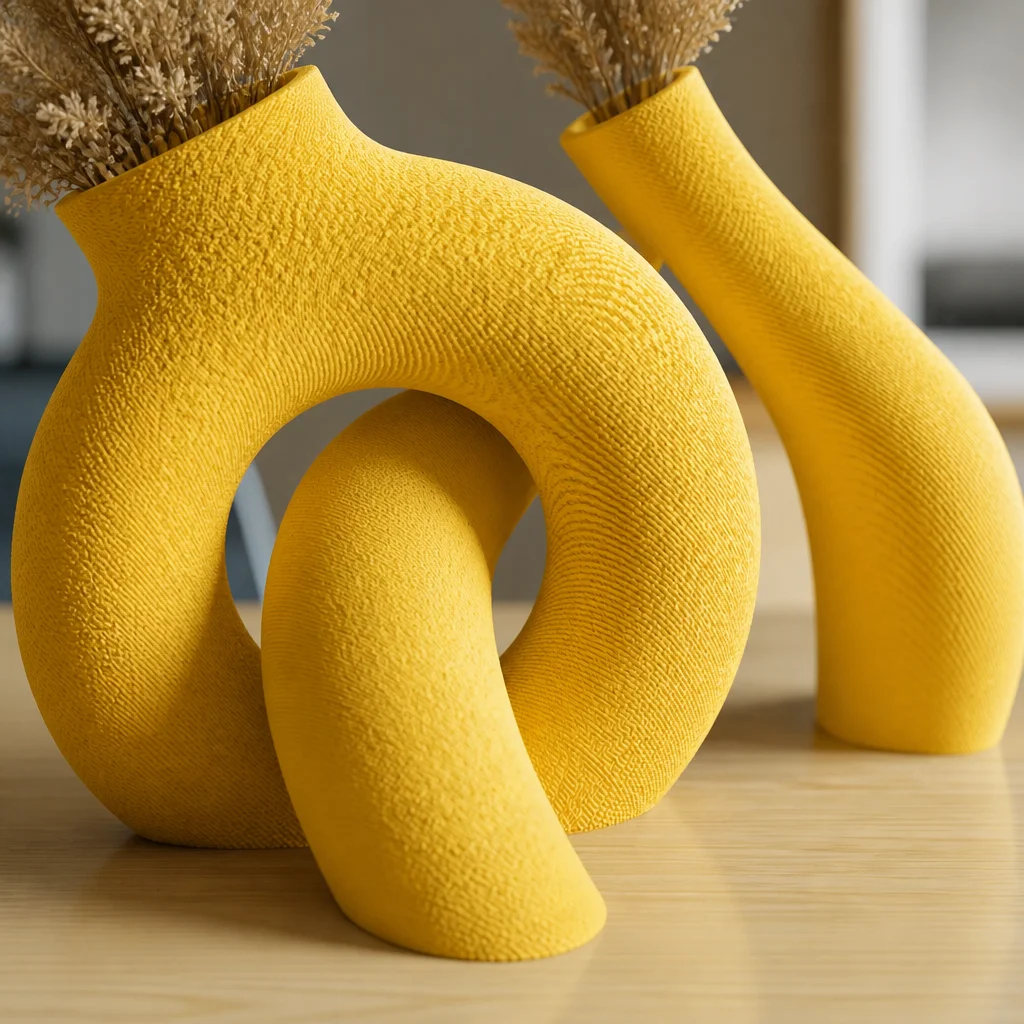 3D Baskı Interlocking Vazo - İç İçe Geçen Dekoratif Vazo-Sarı görsel 2