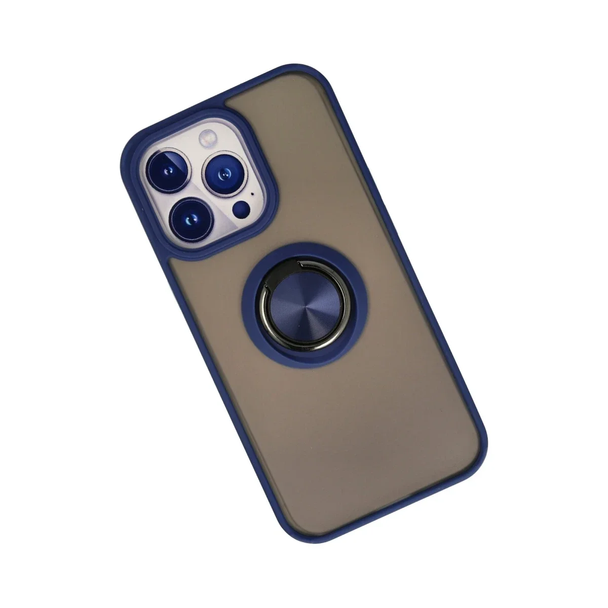 Apple iPhone 15 Pro Max Kılıf Montreal Yüzüklü Silikon Kapak - Lacivert görsel 2