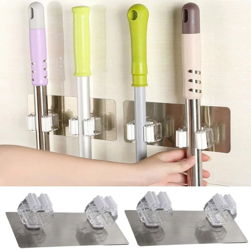 Pratik Organizer 4lü Yapışkanlı Fırça Paspas Mop Fırça Sabitleyici Ergonomik Alet Aparatı (adet fiyatıdır) görsel 5