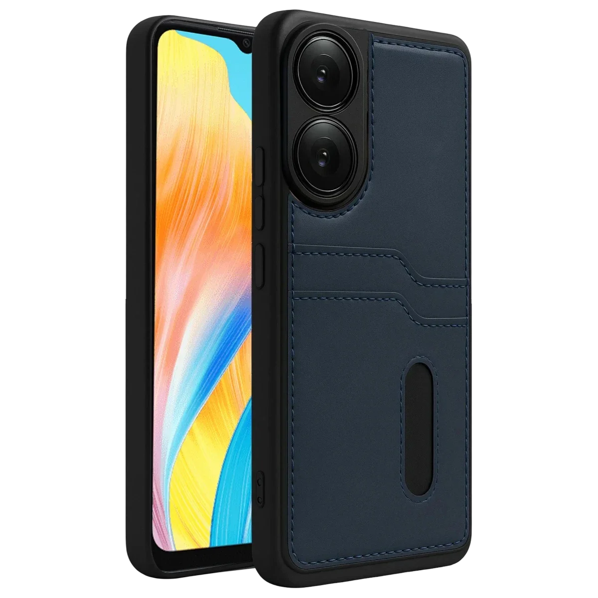 Oppo A38 Sara Kartvizitli Deri Kılıf - Lacivert