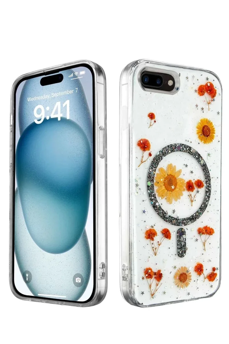 Apple iPhone 7 Kılıf Daisy Simli Magsafe Kapak - Siyah