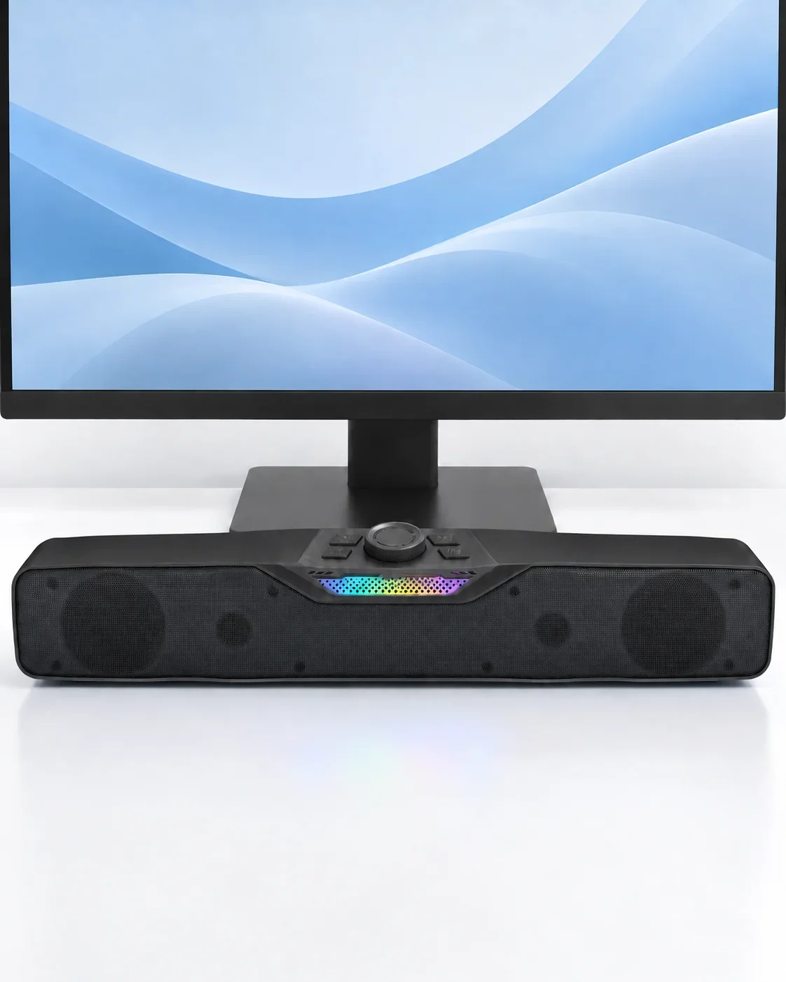 Monitör Altı Kullanıma Uygun Şarj Edilebilir Bluetooth Soundbar Hoparlör Siyah görsel 4
