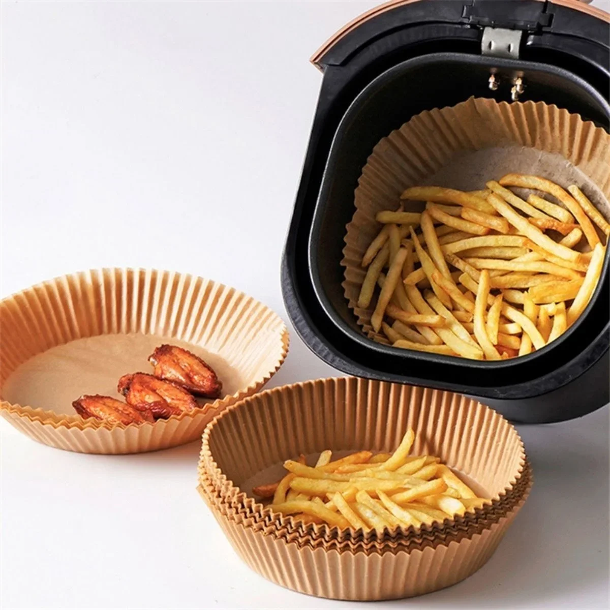 100 Adet Air Fryer Pişirme Kağıdı Tek Kullanımlık Yağlı Kağıdı Yuvarlak Tabak Model görsel 4