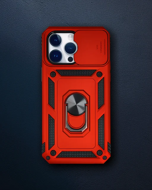 Apple İphone 14 Pro Max Kılıf Pars Lens Yüzüklü Silikon - Kırmızı
