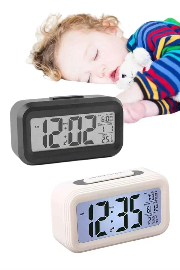 Gece Dijital Masa Saati Dijital Alarmlı Led Ekran Pilli Çalar Saat görsel 4