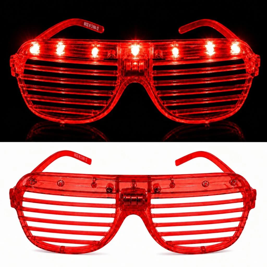 LED Işıklı Panjur Parti Gözlüğü Kırmızı Renk Shutter Gözlük