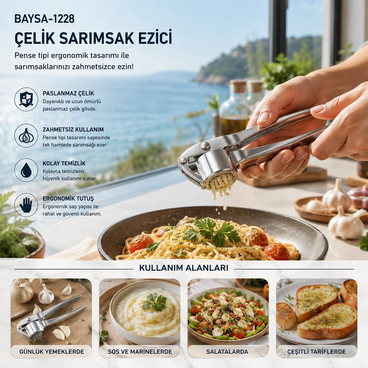 Çelik Sarımsak Ezici görsel 3