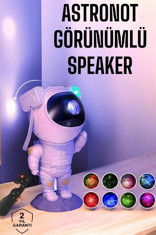 Astronot Bluetooth Hoparlör Gökyüzü Projektör Gece Lambası görsel 2