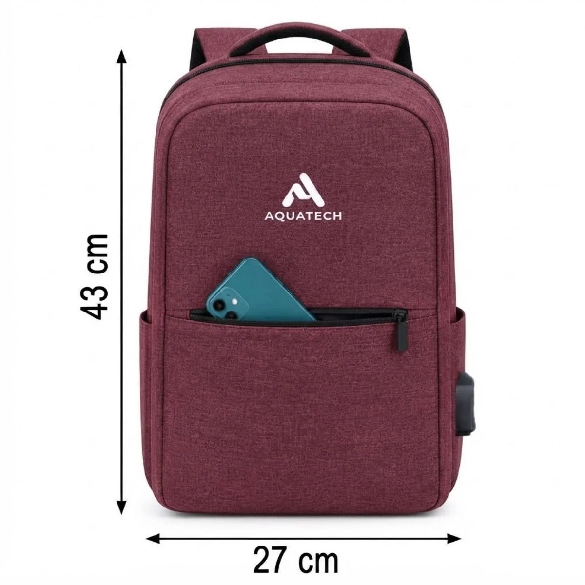Bordo Laptop Sırt Çantası, Bilgisayar Korumalı İç Bölmeli Notebook Çantası, Organizer Cepli ve USB Şarj Portlu görsel 5