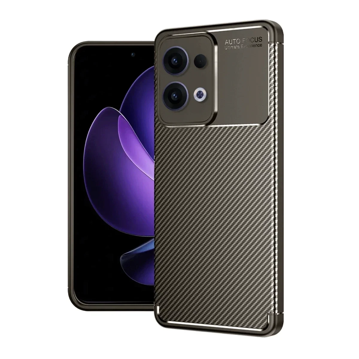 Oppo Reno 13 Pro Kılıf Auto Focus Karbon Kapak - Kahverengi görsel 2