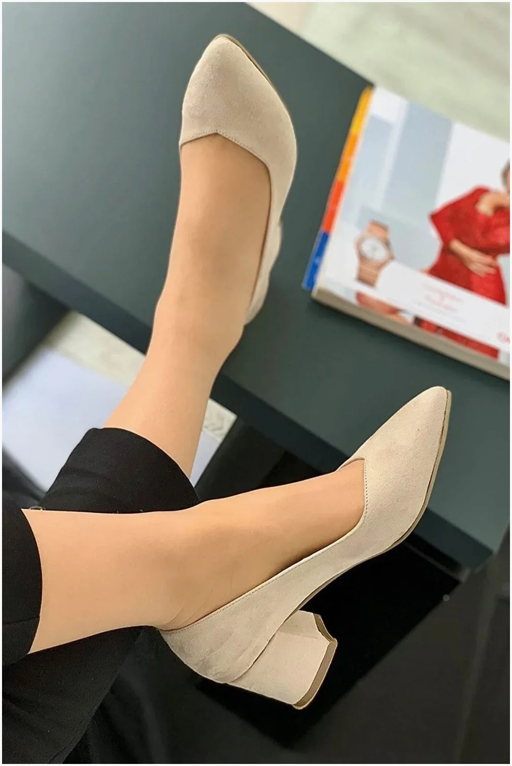 Kadın Ayakkabı Ayakkabı Bağcıksız Kısa Topuklu Şehir Süet Casual görsel 5
