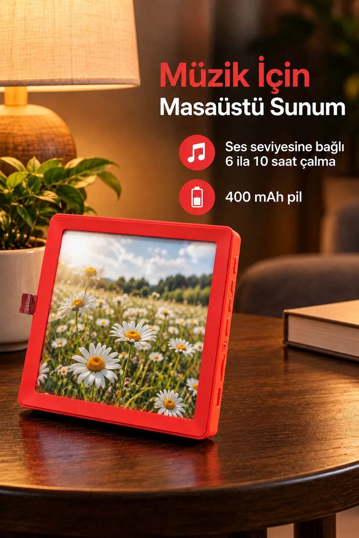 Müzikli Fotoğraf Çerçevesi Şarj Kablolu Masaüstü Kullanım görsel 3
