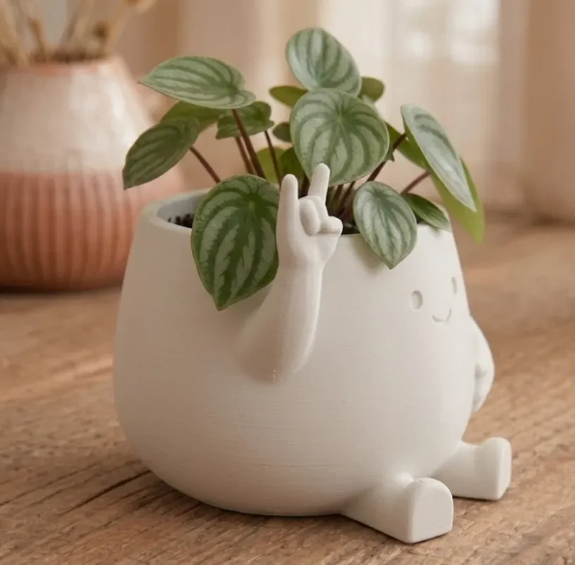 3D Baskı Smiley Face Planter - Gülümseyen Karakterli Saksı-Beyaz görsel 2