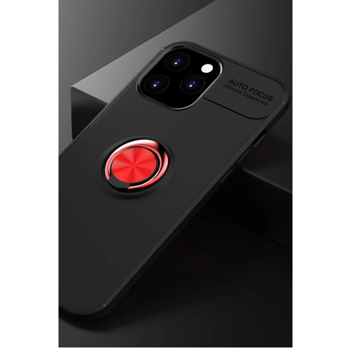 Apple İphone 12 Pro Max Kılıf Range Yüzüklü Silikon - Siyah-kırmızı görsel 2