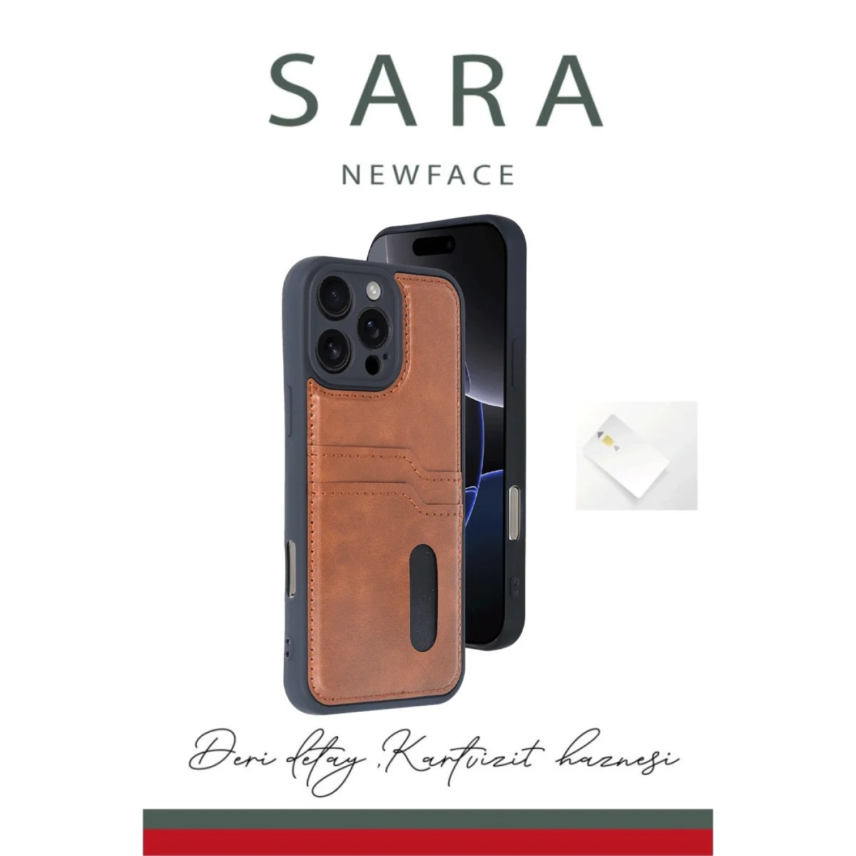 Apple İphone 16 Pro Max Kılıf Sara Kartvizitli Deri Kılıf - Koyu Yeşil görsel 3