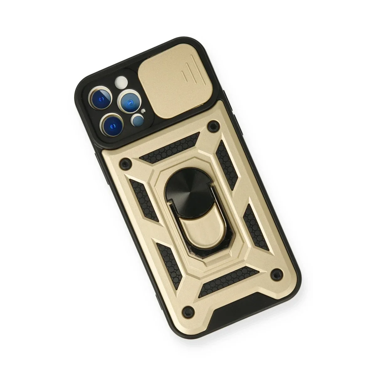 Apple iPhone 12 Pro Kılıf Pars Lens Yüzüklü Silikon - Gold görsel 3