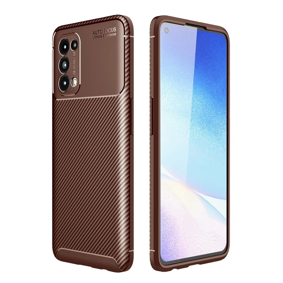 Oppo Reno 5 Kılıf Auto Focus Karbon Kapak - Kahverengi
