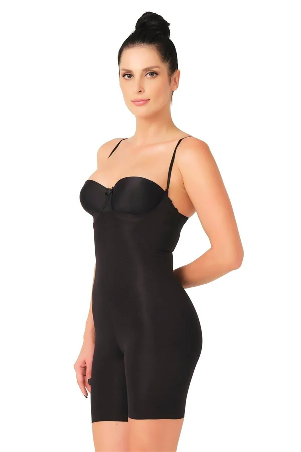Siyah Lazer Kesim Göğsü Açık Boxer Body Korse görsel 3