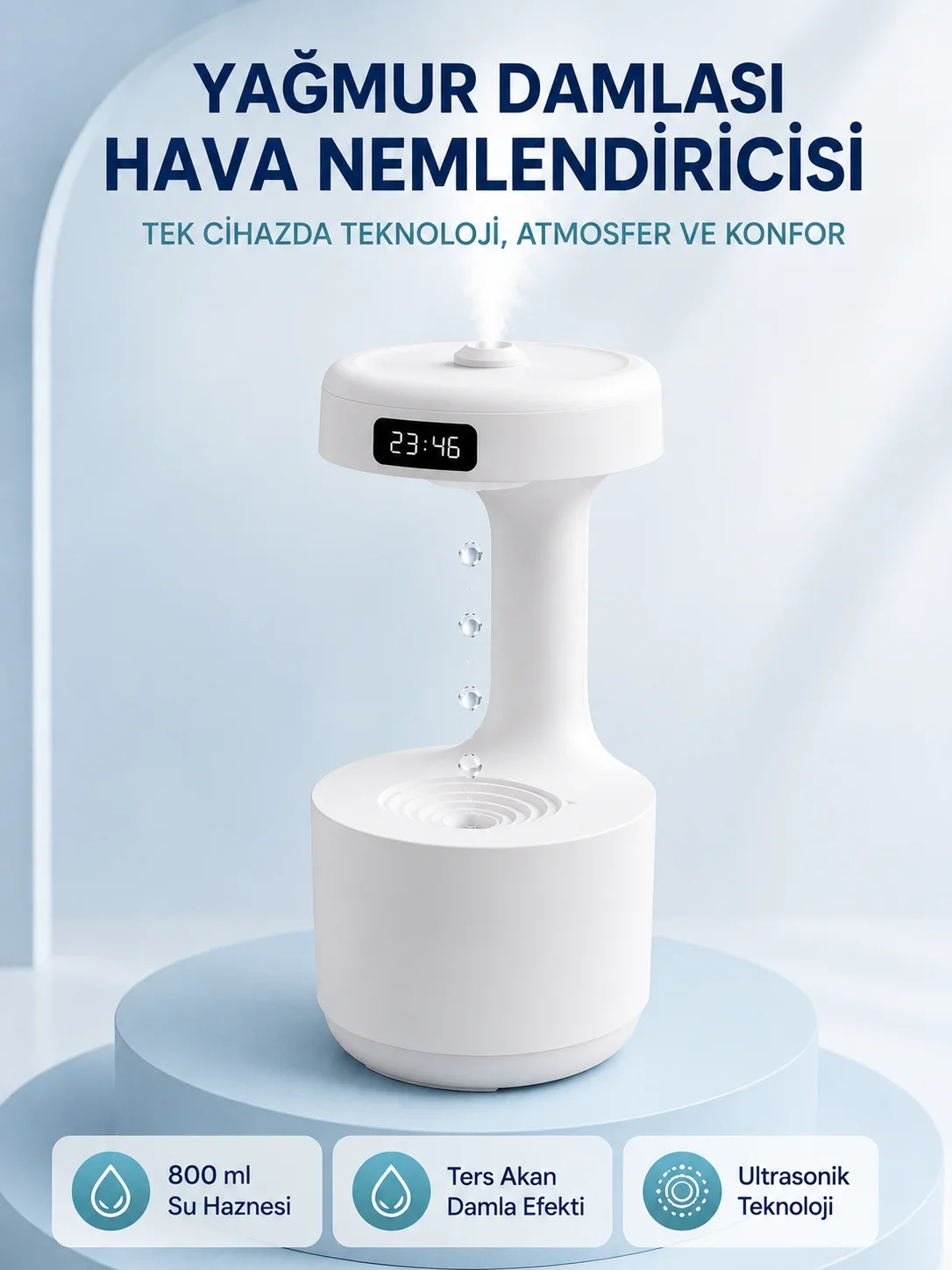 Anti Yerçeki Su Damlası Hava Nemlendirici 800 ml Ultrasonik Aroma Difüzör