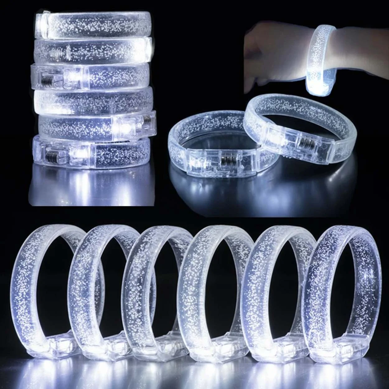 Beyaz-Gümüş Led Işıklı Baskı Yapılabilen Pilli Bileklik Bilezik 1,5 cm Genişlik görsel 2