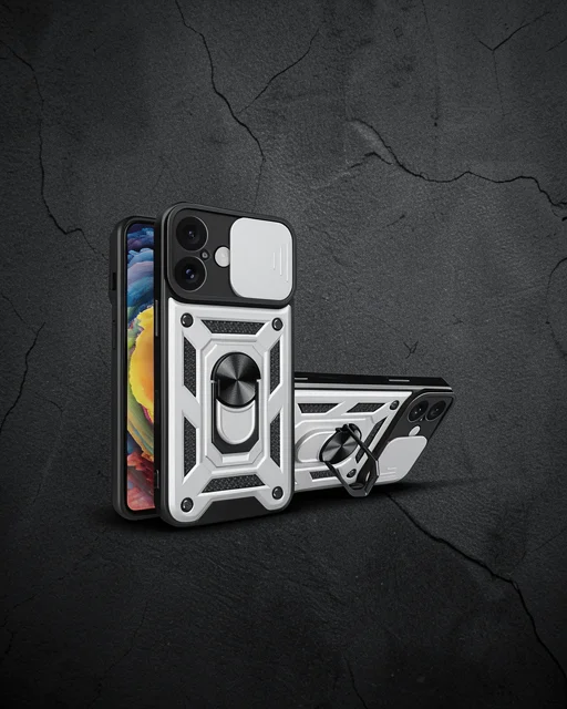 Apple İphone 16 Kılıf Pars Lens Yüzüklü Silikon - Gümüş