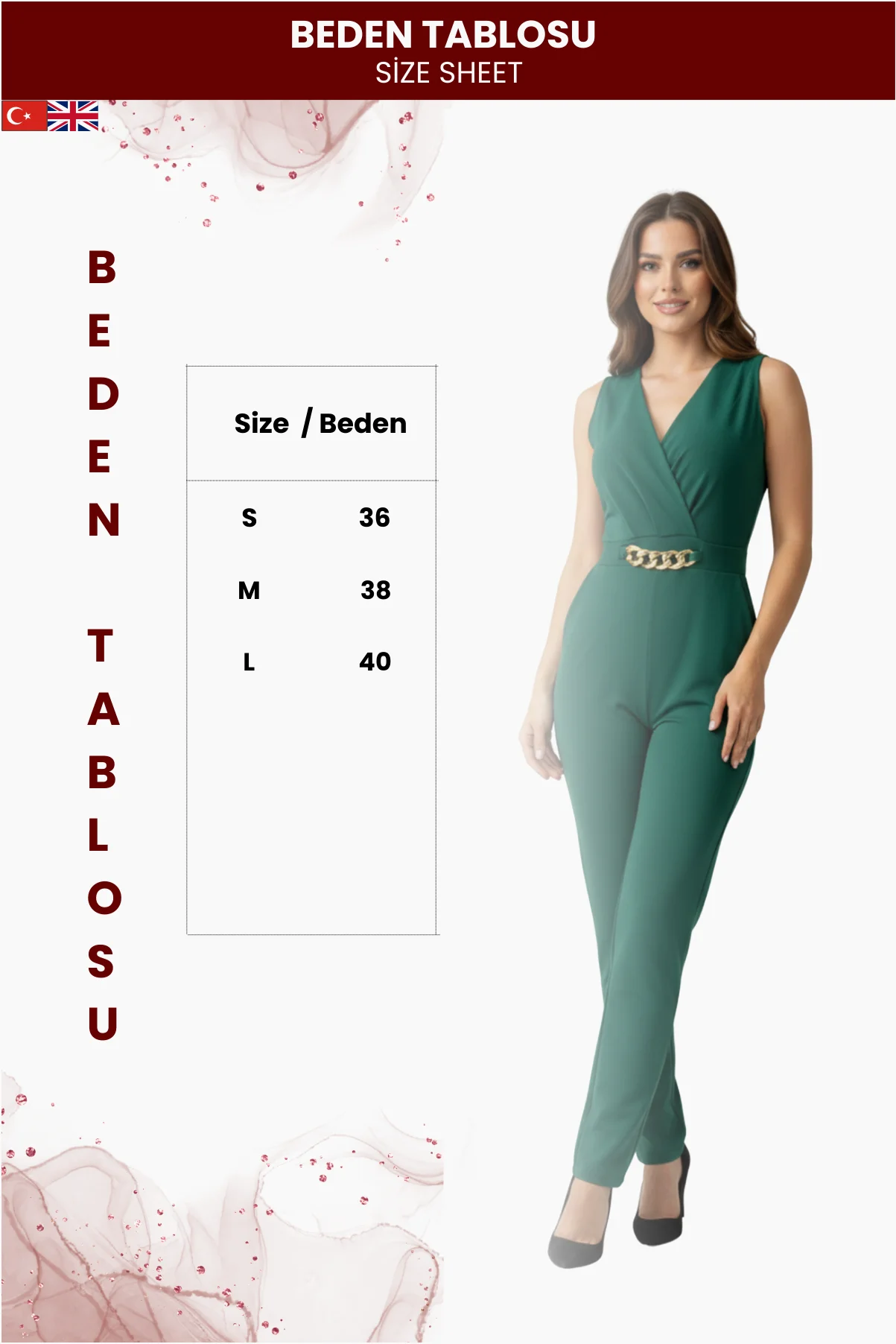 Kadın V Yaka Zincirli Tulum görsel 2
