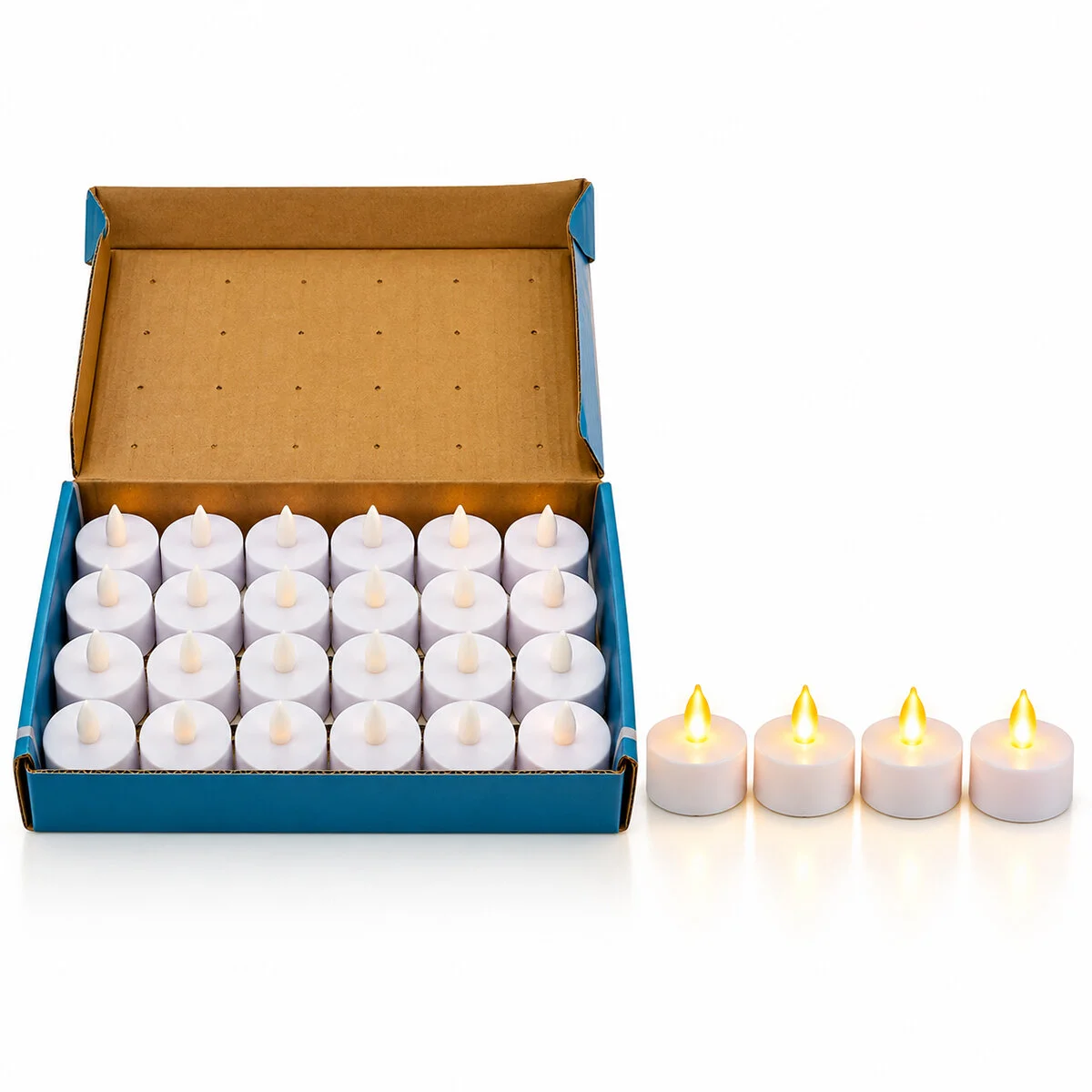24 Adet Pilli Yuvarlak - Beyaz Renkli Led Mum Çap: 3.7CM Yükseklik: 3.5CM İ10-024