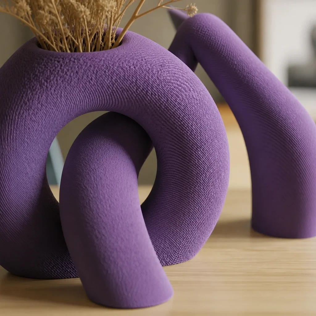 3D Baskı Interlocking Vazo - İç İçe Geçen Dekoratif Vazo-Mor görsel 2
