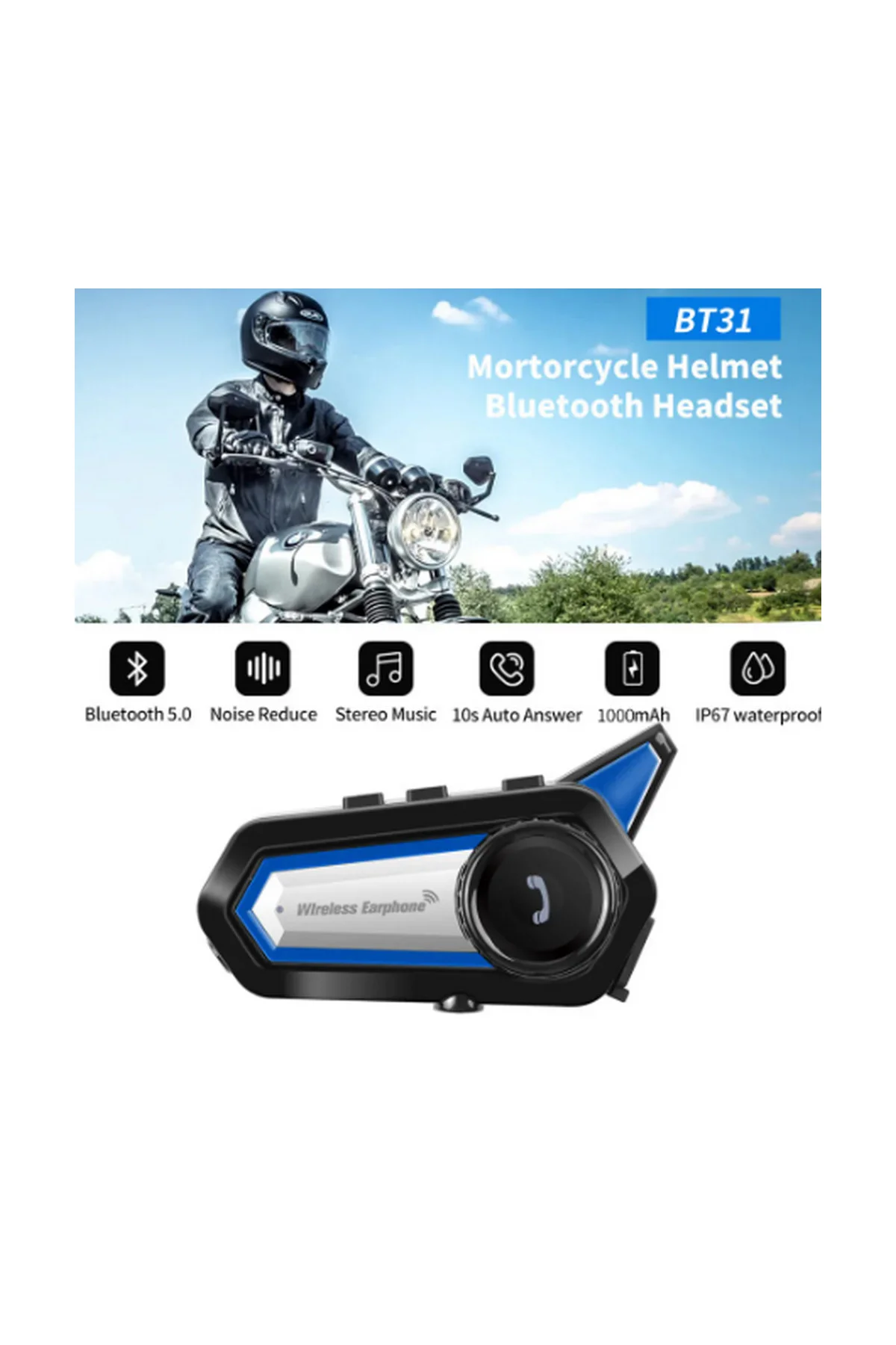 Vothoon Bt31 Kask Kulaklık Bluetooth 5.0 Motosiklet Interkom Su Geçirmez Kablosuz Kulaklık görsel 5