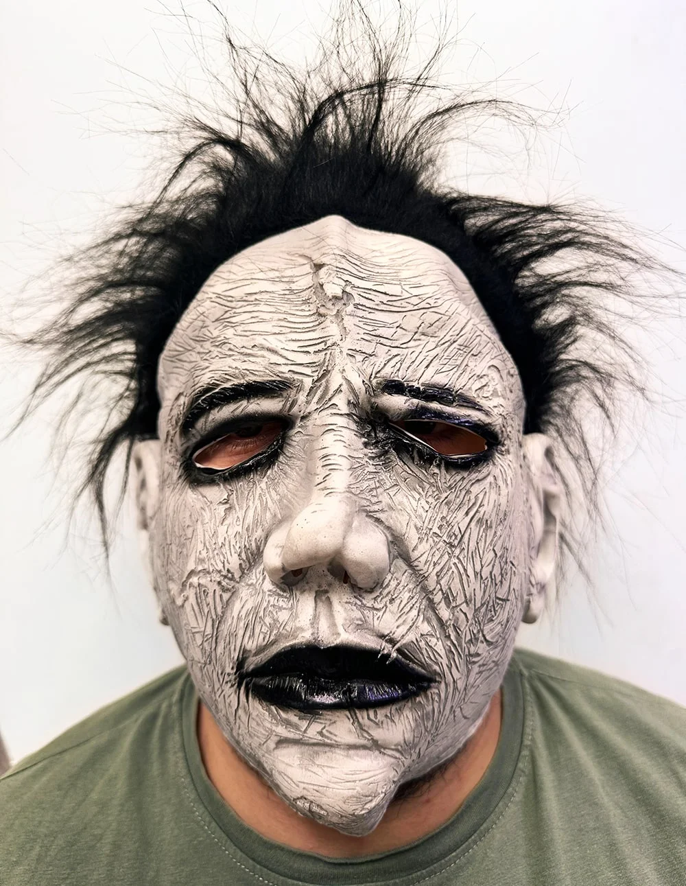 Siyah Saçlı Michael Myers Lateks Yüze Tam Yapışan Et Maske Korku Maskesi görsel 3