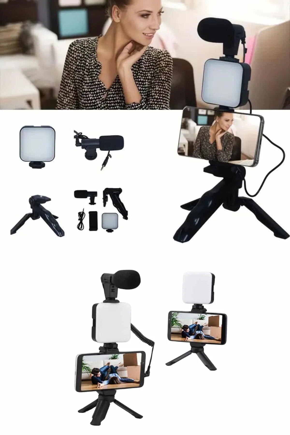 Telefon Tutucu krofonlu Işıklı Youtuber Video Kayıt görsel 5