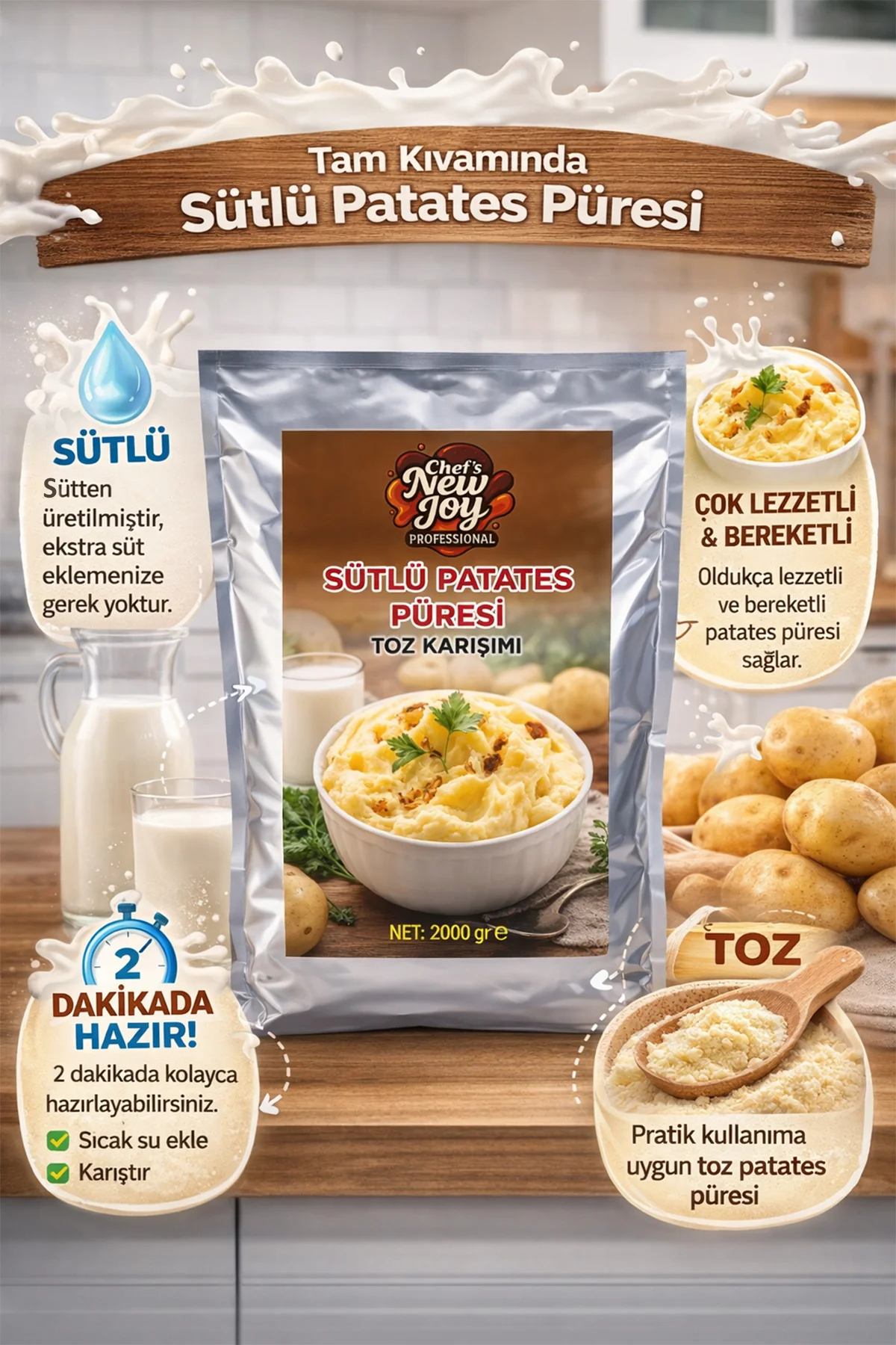 Patates Püresi Sütlü 2000 gr Mashed Potatoes görsel 3
