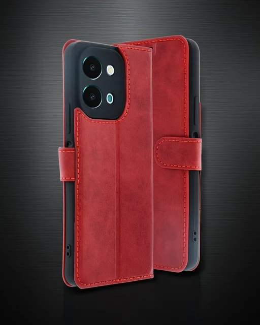 Vivo Y28 Kılıf Trend S Plus Kapaklı Kılıf - Kırmızı