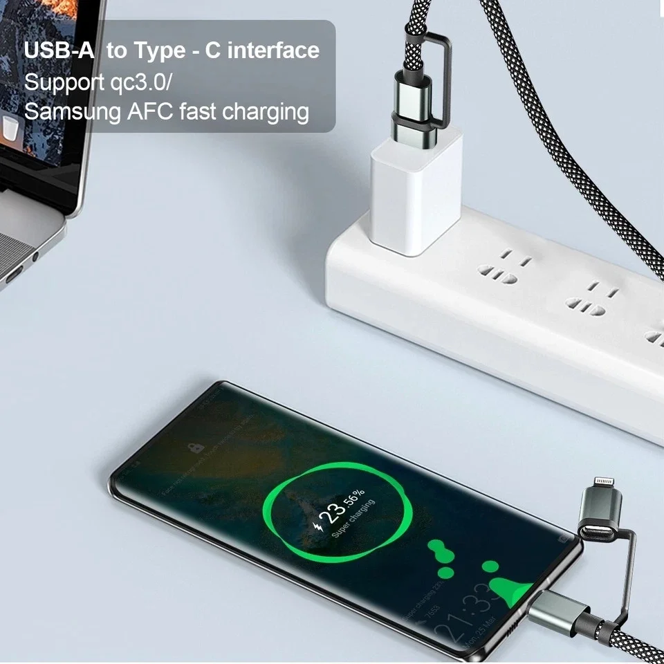 4’ü 1 Arada 100w Akıllı Tasarım Yüksek Dayanıklılık Çoklu Uyumlu Örgülü Hızlı Şarj Kablosu görsel 4