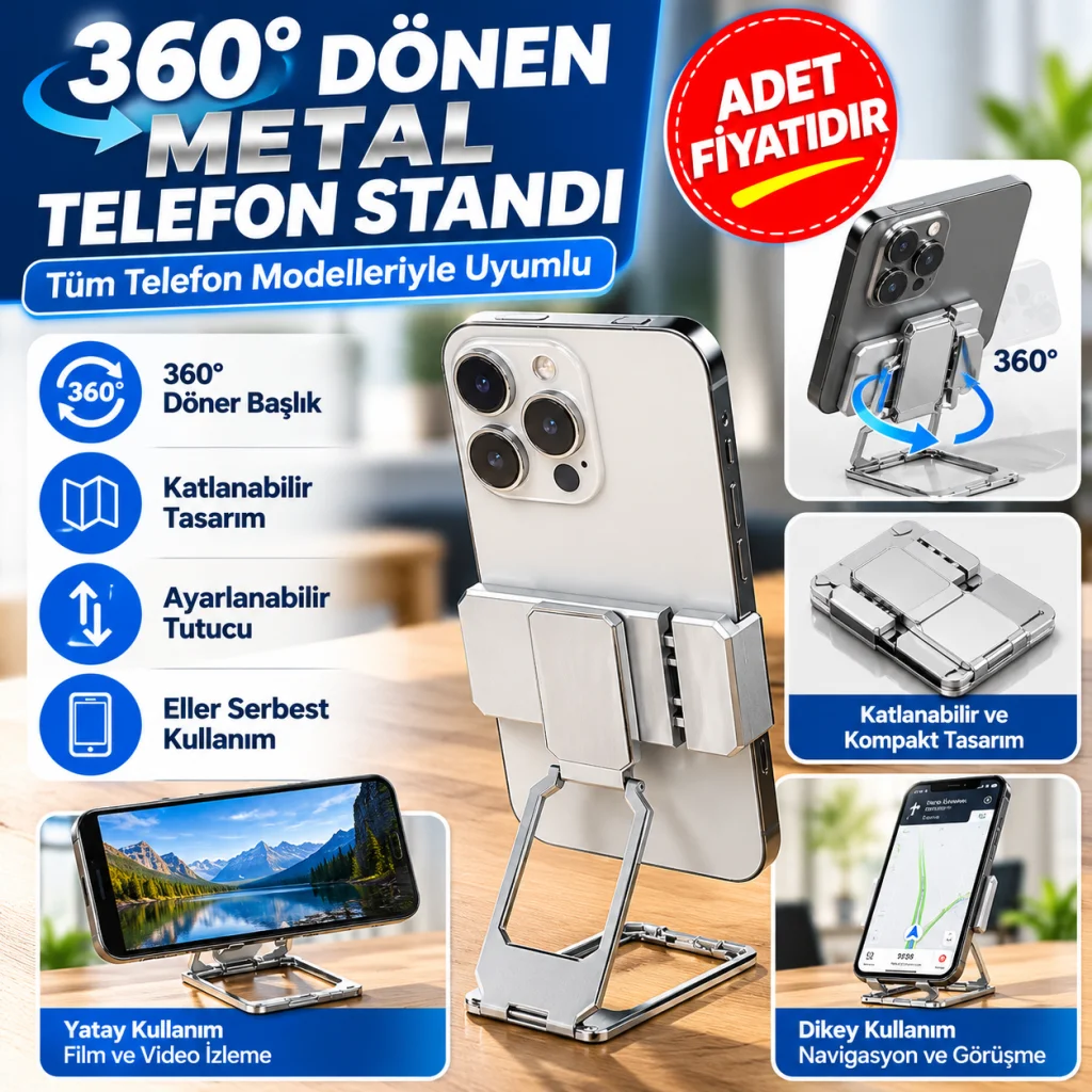 360 derece Dönen Tüm Telefon Tipleri İle Uyumlu Metal Telefon Standı Braket (adet fiyatıdır)