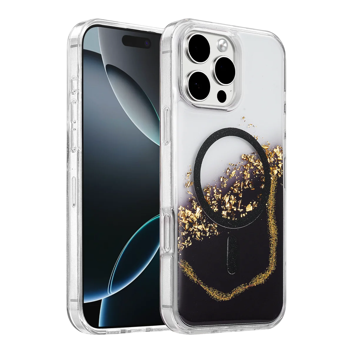 Onegif Apple iPhone 16 Pro Max Lotus Simli Magsafe Kapak - Siyah