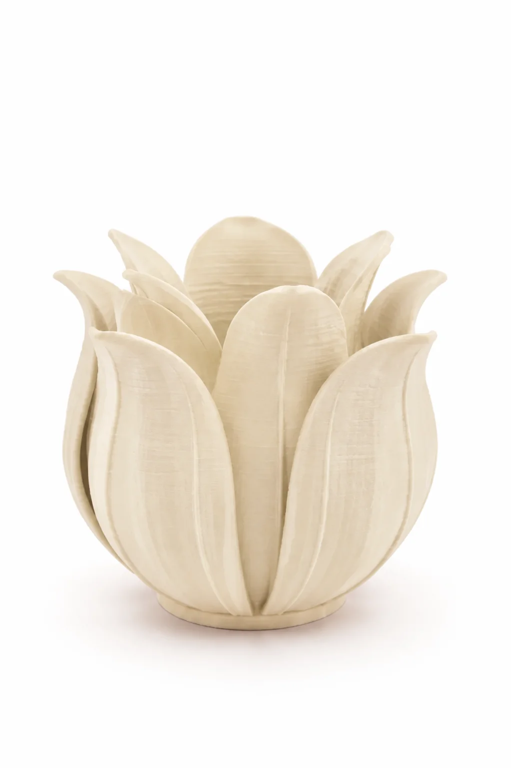 3D Baskı Lotus Yapraklı Vazo - Dekoratif Çiçeklik-Bej görsel 3
