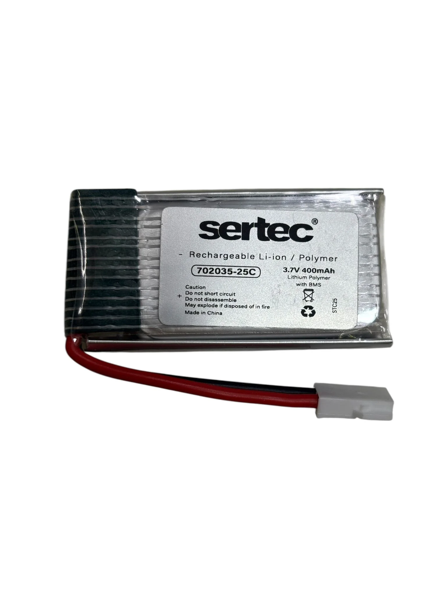 702035 3.7V 400mAh 25C BEYAZ SOKET Drone Bataryası