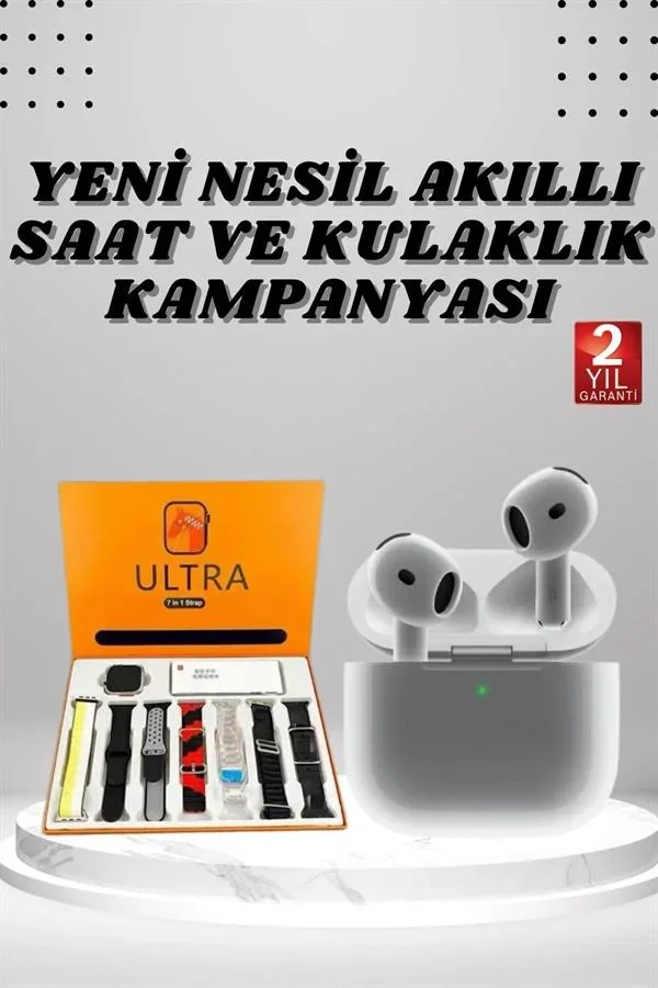7 Kordonlu Akıllı Saat Ve 3.Nesil Kulaklık Dokunmatik Ekran Sesli Görüşme Yapabilen görsel 2