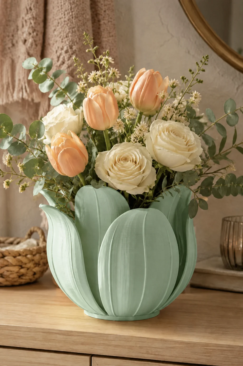 3D Baskı Lotus Yapraklı Vazo - Dekoratif Çiçeklik-Mint görsel 2
