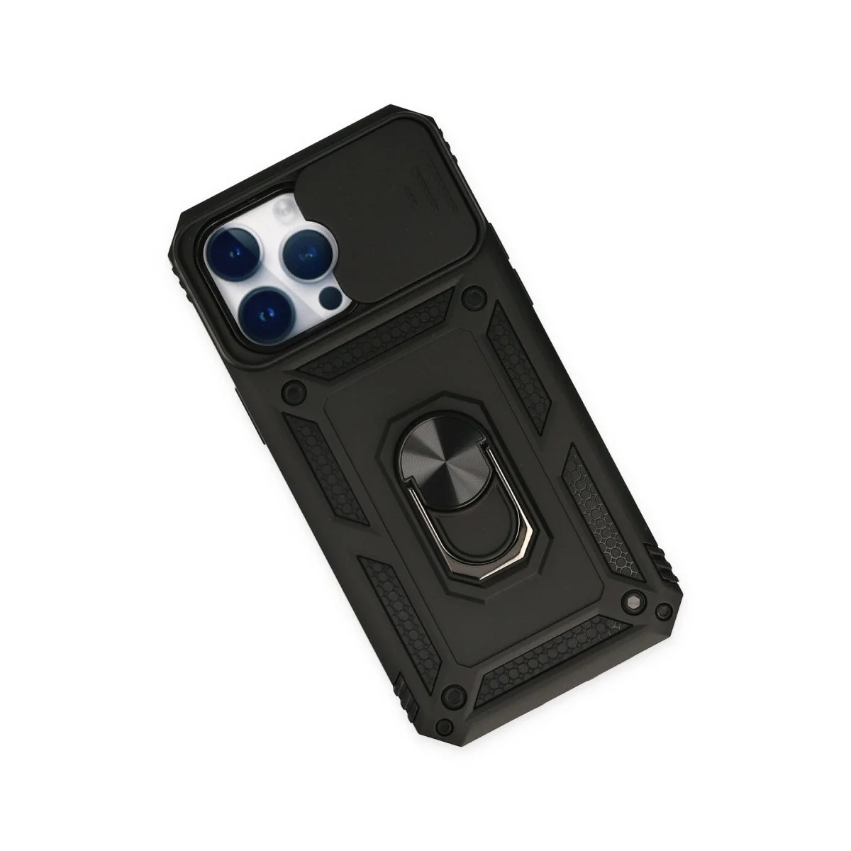 Apple İphone 14 Pro Max Kılıf Pars Lens Yüzüklü Silikon - Siyah görsel 3