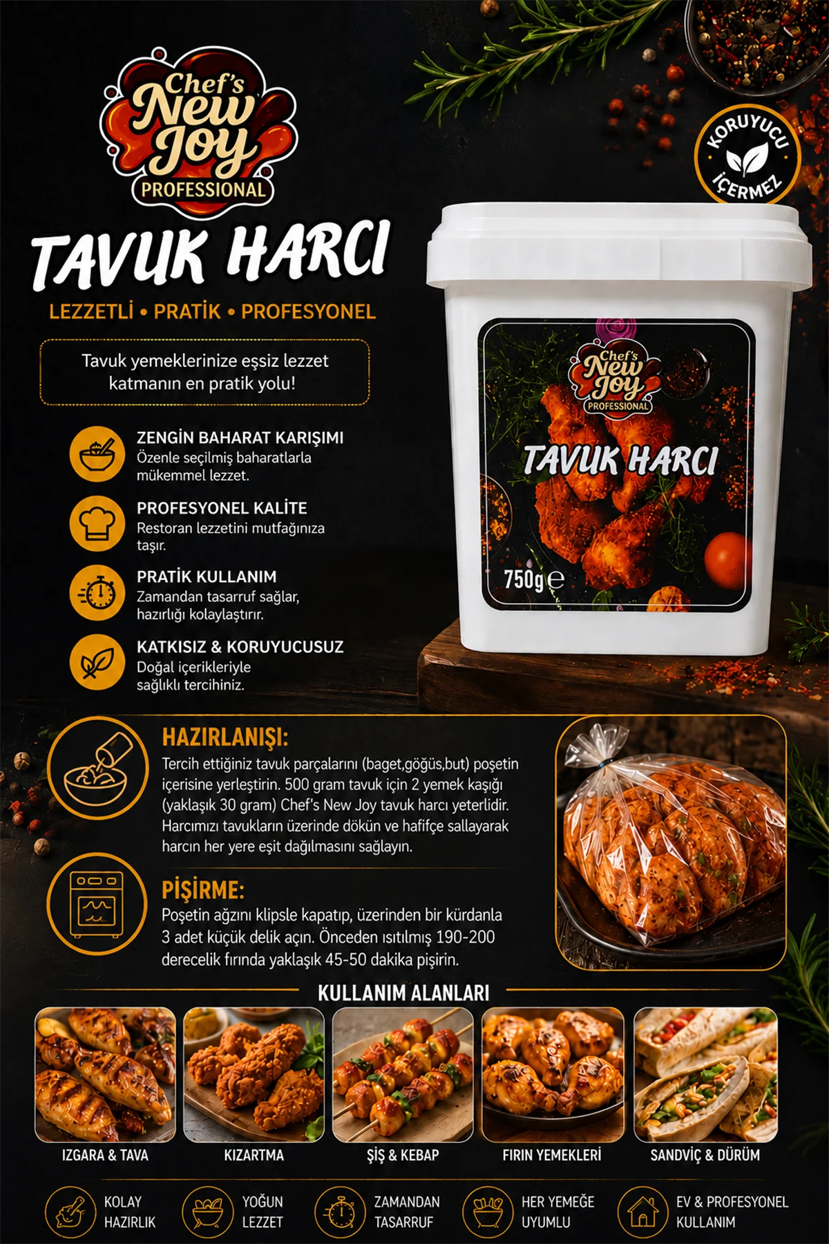 Fırında Tavuk Harcı 750 gr - Koruyucusuz, Özel Baharat Karışımı görsel 3