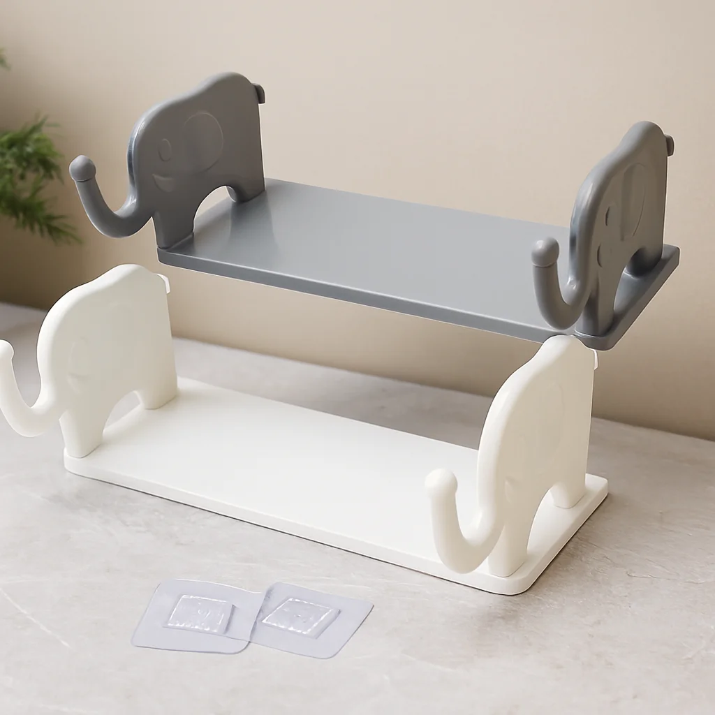 Yapışkanlı Tutacaklı Plastik Etajer 12x31 cm (Beyaz/Gri)