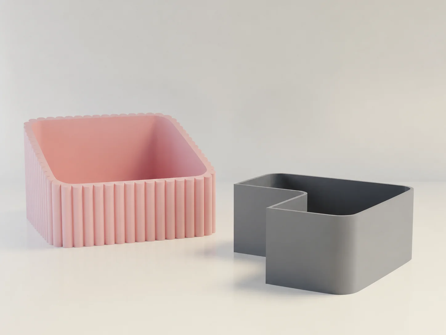 3D Baskı Fıstık Kasesi - Çift Hazneli Kabuk Ayırıcı Sunum Kasesi - Pembe Gri görsel 2