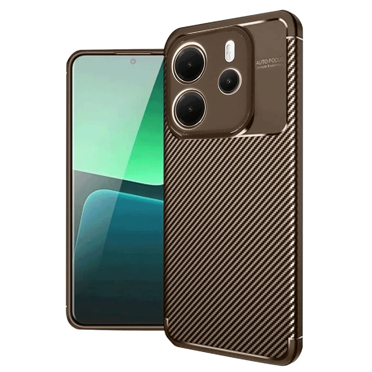 Xiao Red Note 14 4g Kılıf Auto Focus Karbon Kapak - Kahverengi