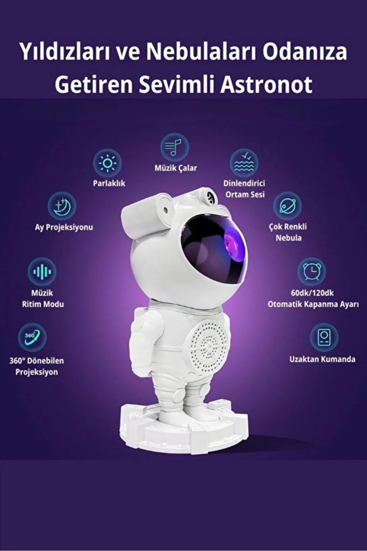 Astronot Bluetooth Hoparlör Bulutsusu Galax yAy Tavan Gökyüzü Projektör Zamanlayıcı Gece Lambası görsel 4
