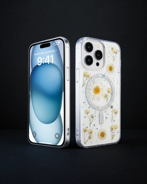 Apple İphone 14 Pro Max Kılıf Daisy Simli Magsafe Kapak - Gümüş