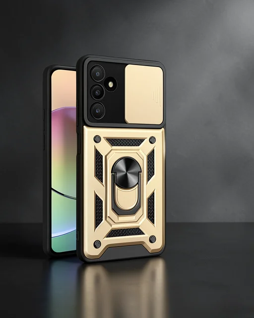Samsung Galaxy M15 Kılıf Pars Lens Yüzüklü Silikon - Gold
